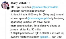 Hanania Travel Diduga Gagal Terbangkan 38 Grup Umrah, 1.500 Jamaah Tuntut Refund Rp50 Miliar