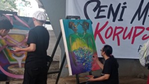 Peringatan Hari Antikorupsi di Makassar Dituangkan Lewat Lukisan