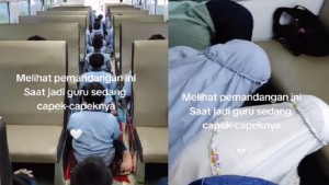 Viral Rombongan Siswa SD Shalat Berjemaah di Gerbong Kereta