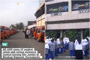 Naik 47 Angkot, Siswa SD UMP Purwokerto Nonton Bareng Film Jumbo