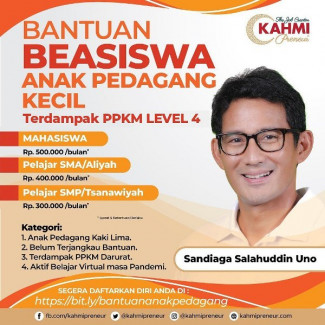 Sandiaga Uno Gandeng Kahmipreuneur Bantu Anak Pedagang Kecil Terdampak PPKM