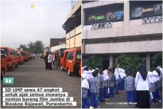 Naik 47 Angkot, Siswa SD UMP Purwokerto Nonton Bareng Film Jumbo