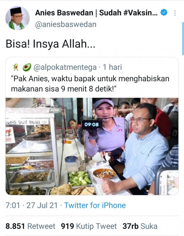 Viral, Candaan Anies Makan di Warteg Sisa Waktu 9 Menit 8 Detik