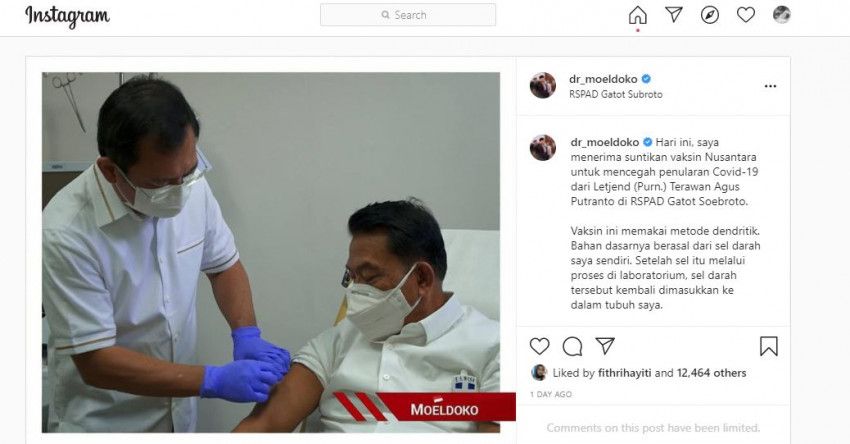 Begini Gaya Moeldoko Pamer Foto Disuntik Vaksin Nusantara