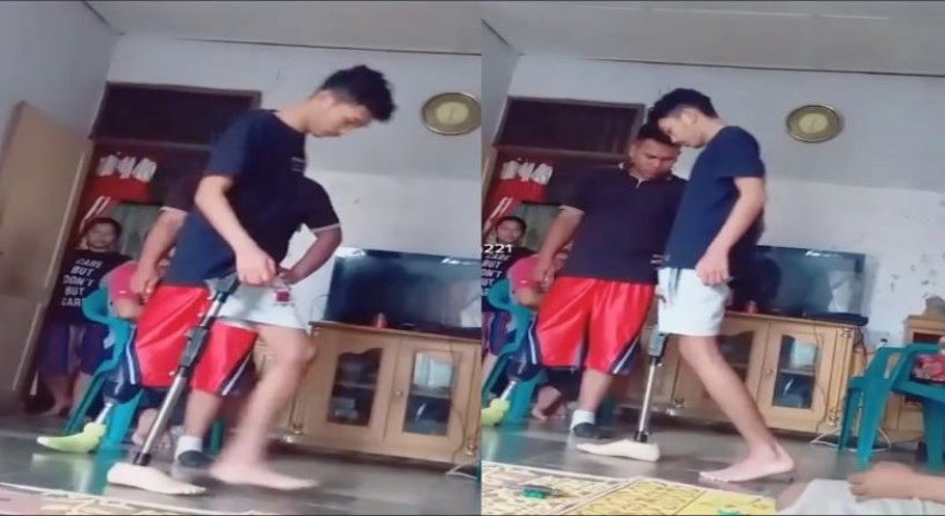 Viral Video Remaja Coba Kaki Palsu, Warganet Terharu