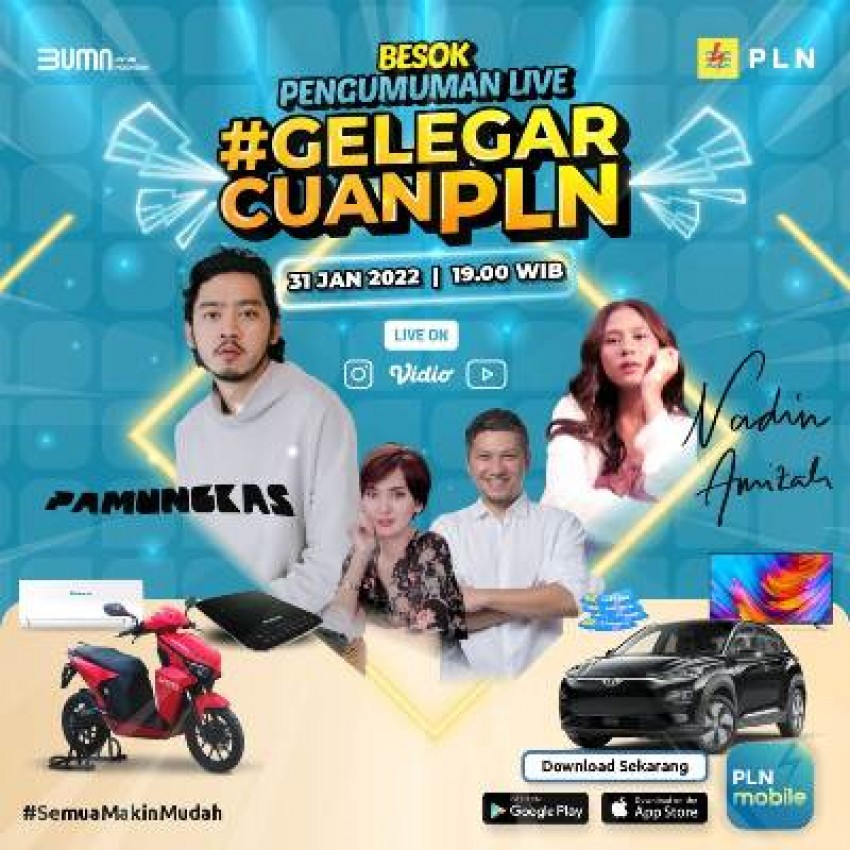 Pengundian Grand Prize Gelegar Cuan PLN Mobile Digelar 31 Januari 2022