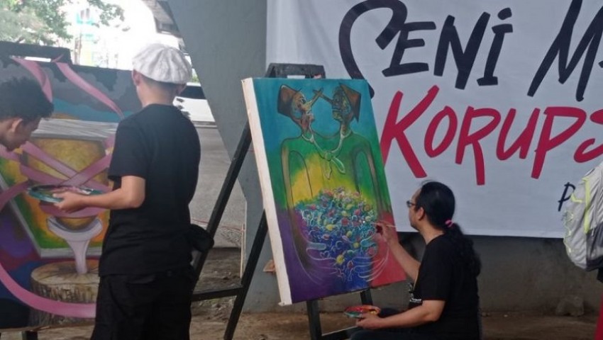 Peringatan Hari Antikorupsi di Makassar Dituangkan Lewat Lukisan