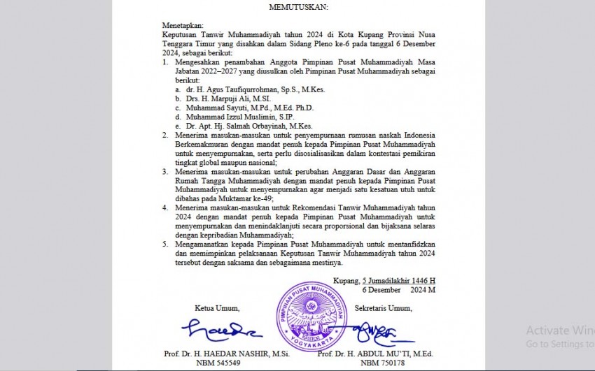 Tanwir Muhammadiyah 2024 Hasilkan Keputusan Strategis