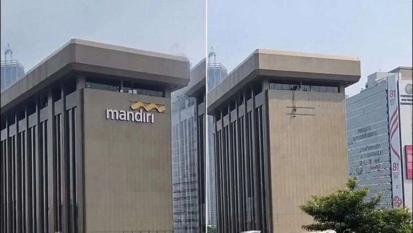 Logo Bank Mandiri di Gedung M.H Thamrin Dicopot, Usai Viral Memblokir Rekening Pendemo