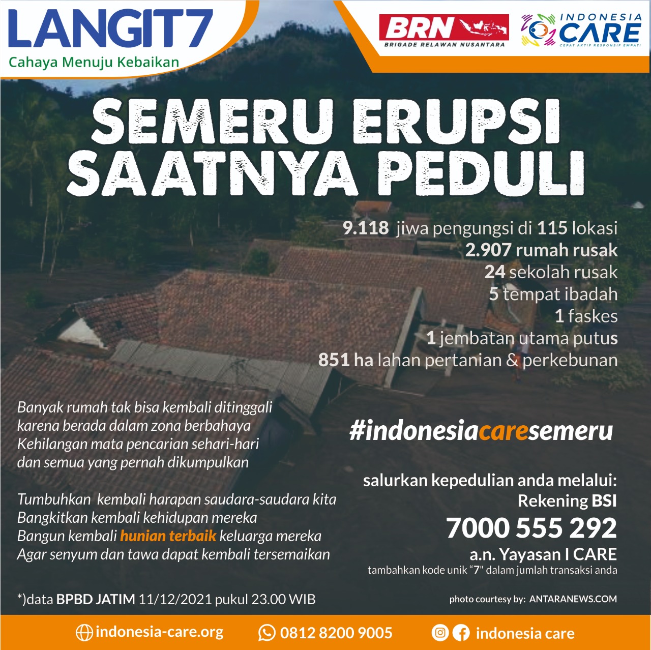 Indonesia Care dan Langit7 Peduli Korban Erupsi Gunung Semeru