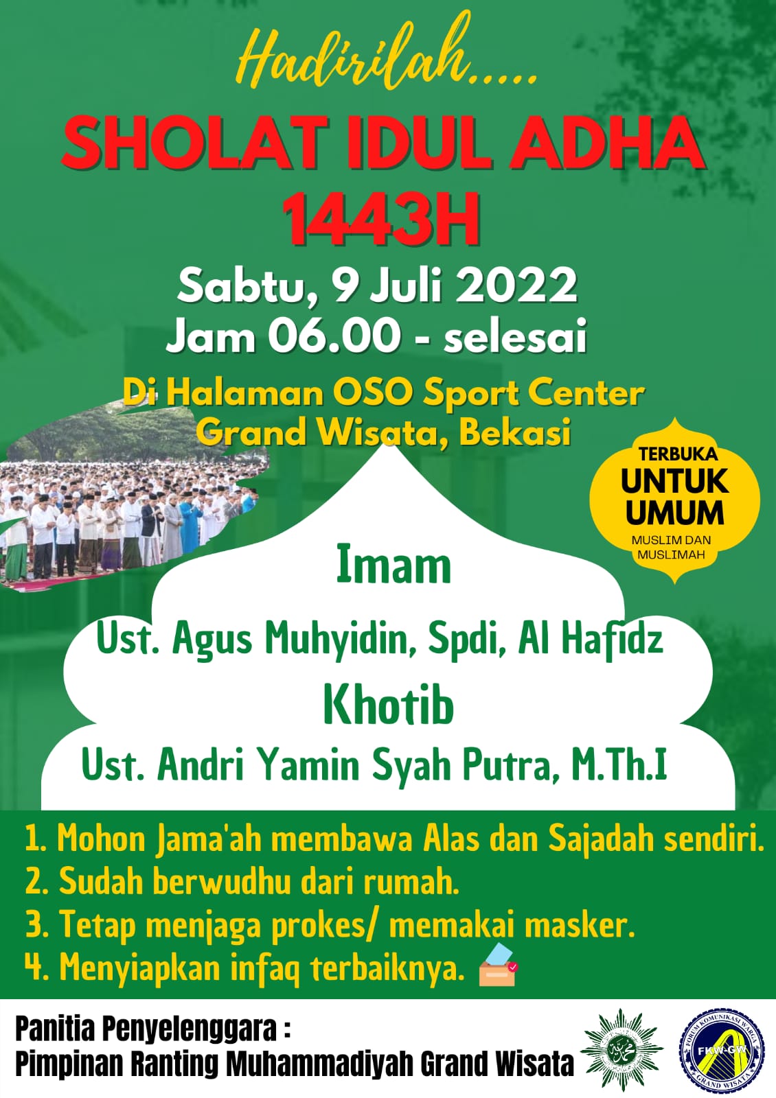 Muhammadiyah Gelar Shalat Id di Lapangan OSO Grand Wisata Sabtu 9 Juli