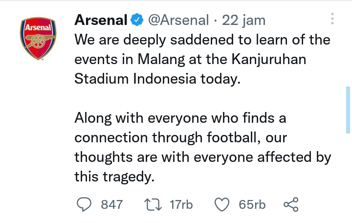 Ungkapan Duka Cita dari Klub dan Pesepak Bola Dunia atas Tragedi Kanjuruhan