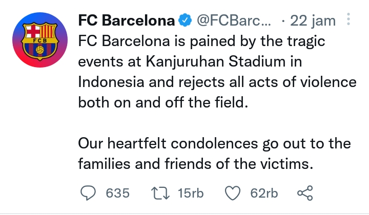 Ungkapan Duka Cita dari Klub dan Pesepak Bola Dunia atas Tragedi Kanjuruhan