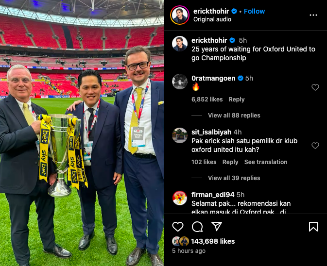Oxford United, Klub Milik Erick Thohir dan Anindya Bakrie Promosi ke Divisi Championship Musim Depan!