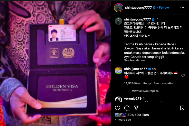 Jokowi Beri Kado Spesial Golden Visa Untuk Shin Tae-yong