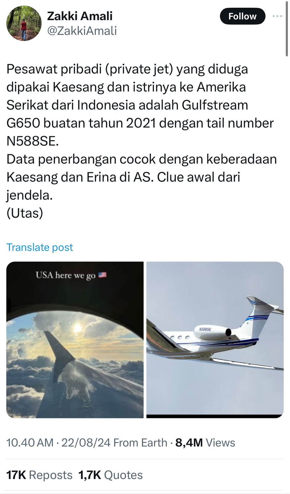 Perjalanan Kaesang dan Istri ke Amerika Yang Dikaitkan Sewa Jet Pribadi Bikin Gempar, Netizen: Tak Ada Hati Nurani