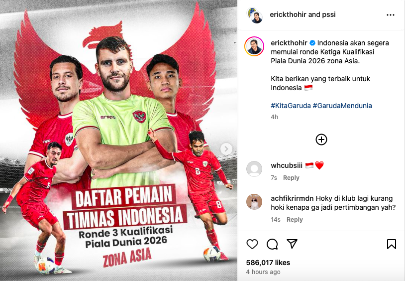 Erick Thohir Optimis dengan Skuad Timnas Indonesia Pilihan Shin Tae-yong