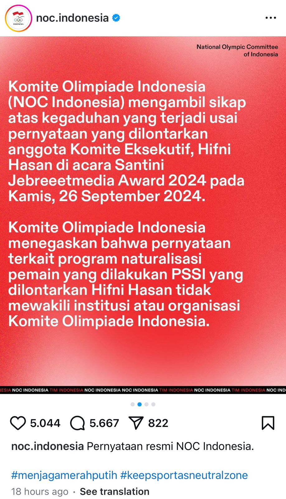 NOC Indonesia Buru-buru Klarifikasi: Kritik Naturalisasi Bukan Sikap Resmi Kami!