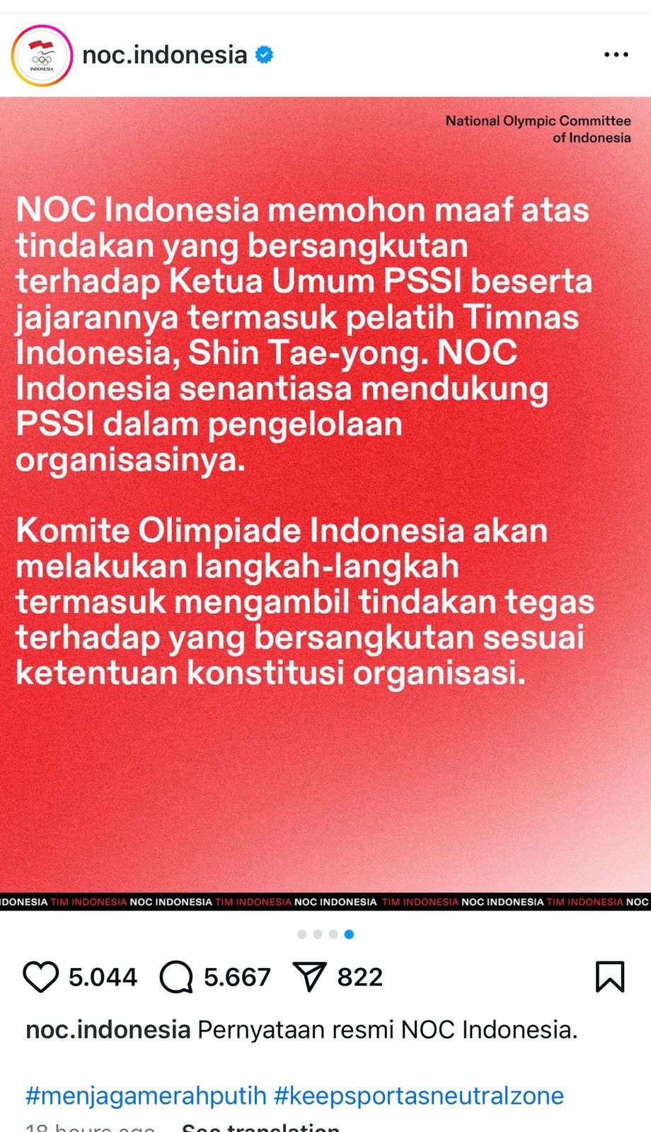 NOC Indonesia Buru-buru Klarifikasi: Kritik Naturalisasi Bukan Sikap Resmi Kami!