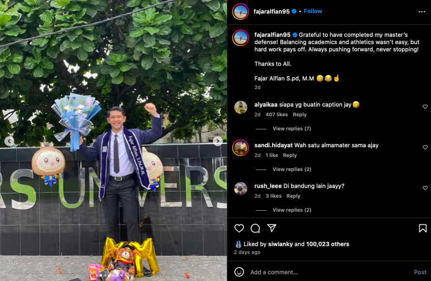 Sukses di Lapangan dan Kampus, Fajar Alfian Sandang Gelar Magister Manajemen