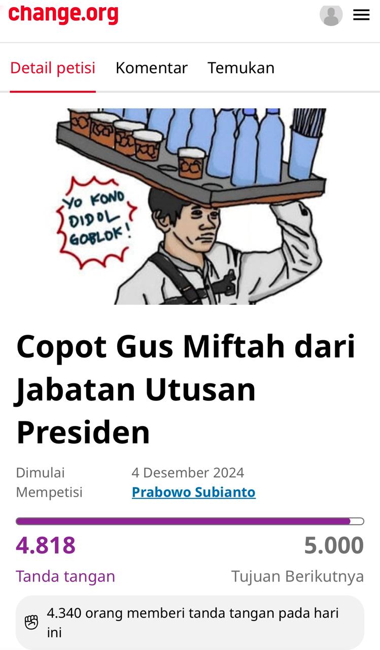 Muncul Petisi Copot Gus Miftah dari Jabatan Utusan Presiden, 4.000 Lebih Tanda Tangan Terkumpul Super Kilat
