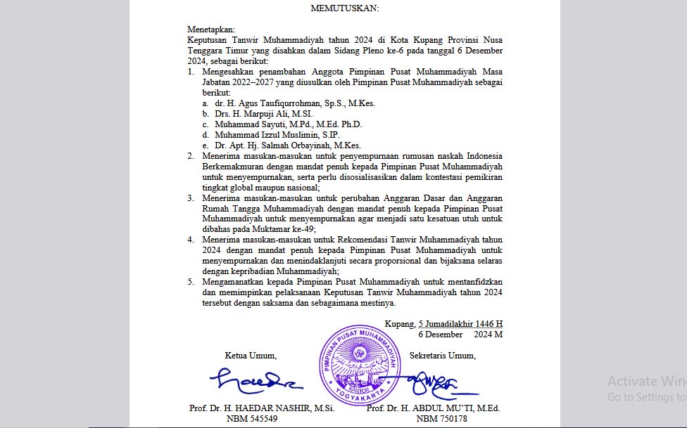 Tanwir Muhammadiyah 2024 Hasilkan Keputusan Strategis