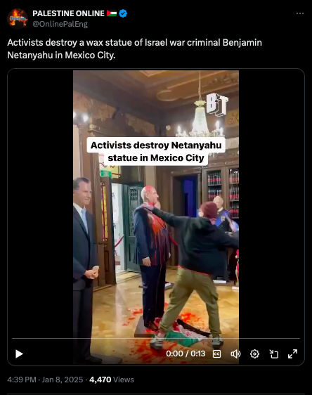 Aktivis Pro-Palestina Rusak Patung Netanyahu di Meksiko, Israel Bereaksi