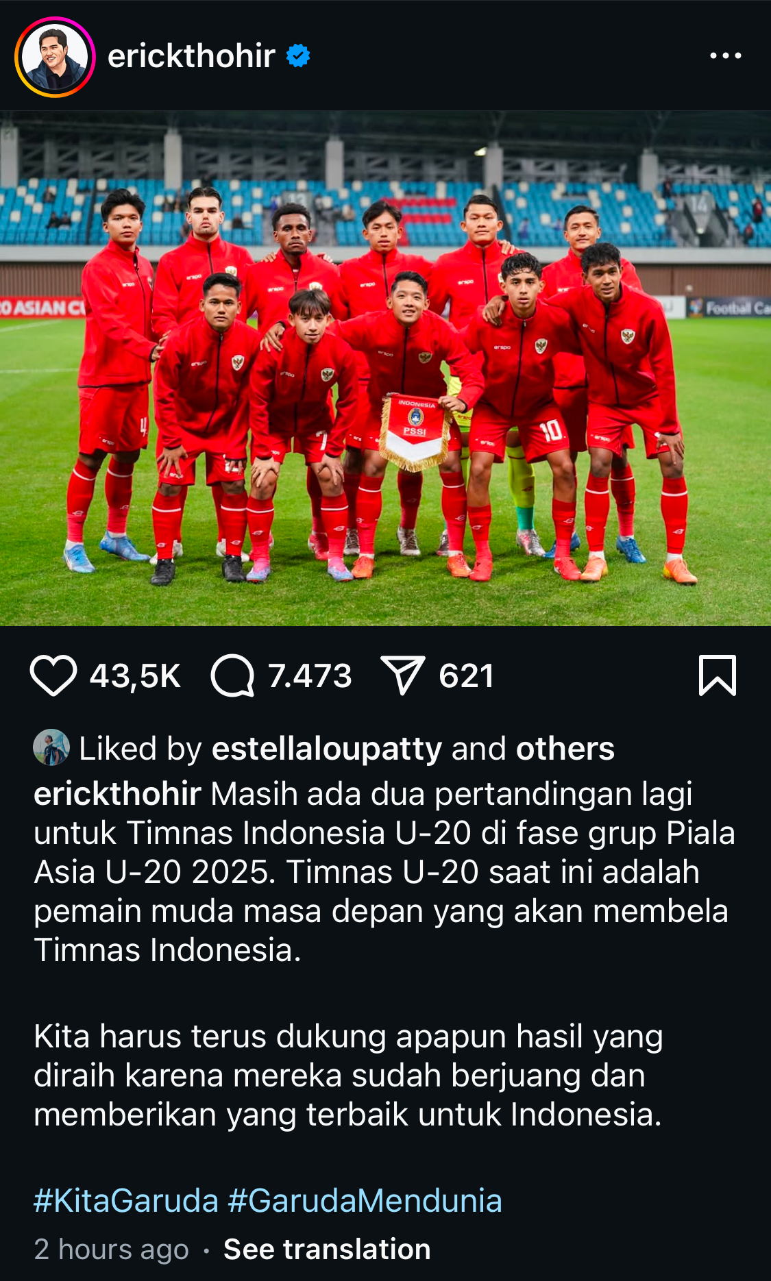 Erick Thohir Beri Pembelaan usai Timnas U20 Dihajar Iran 0-3, Netizen: 'Taktiknya Gitu-gitu Aja'
