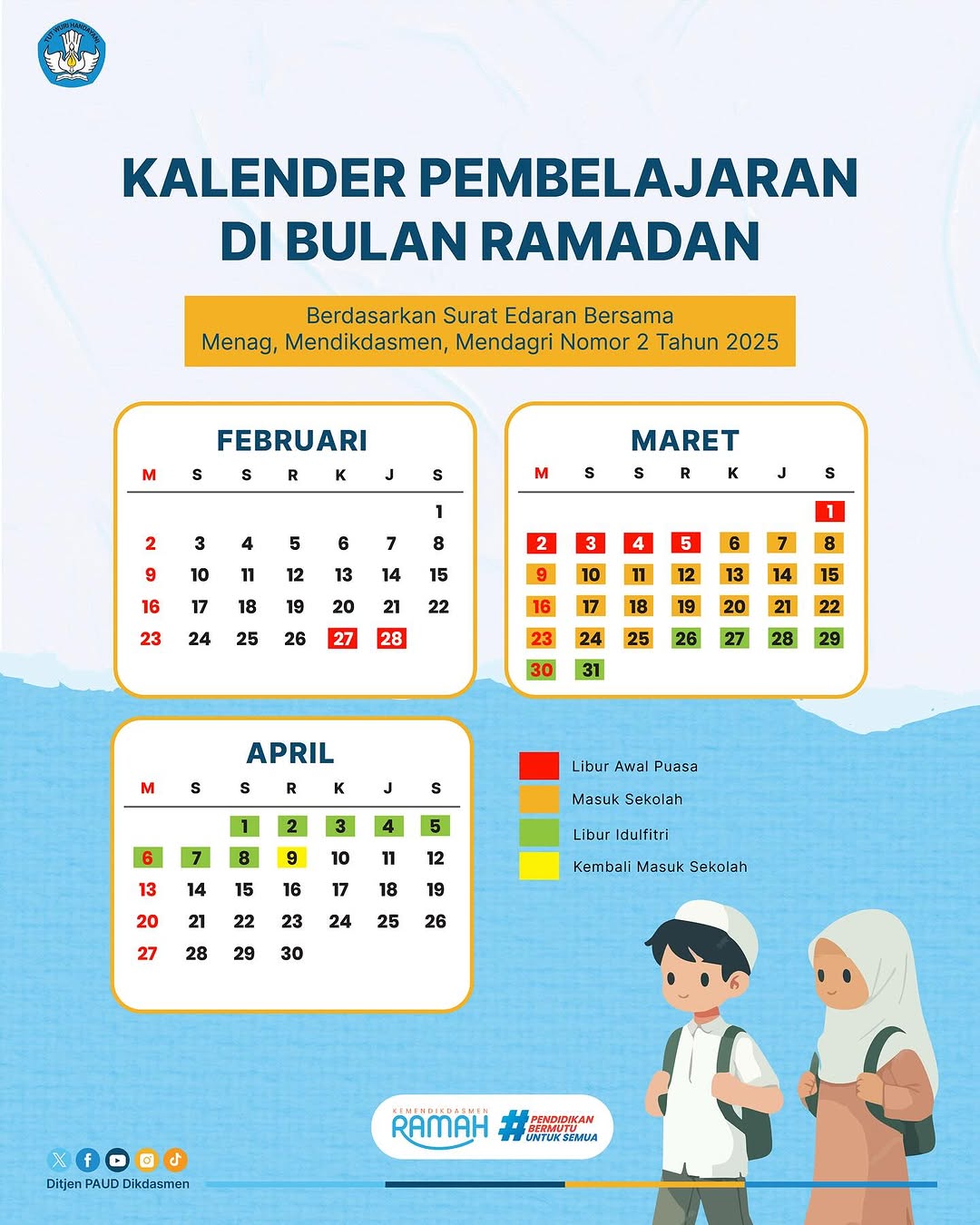 Perlu Dicatat, Ini Kalender Lengkap Sekolah  di Bulan Ramadan
