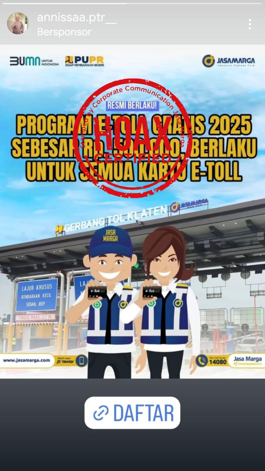 Waspada Penipuan Program e-Toll Gratis Rp500 Ribu, Jasa Marga: Hoax!