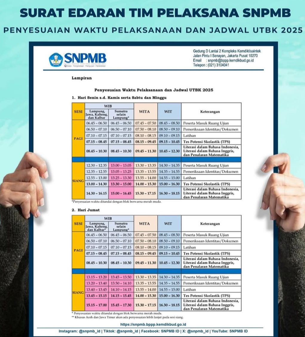 Waktu Pelaksanaan dan Jadwal UTBK 2025 Diubah, Catat Jadwal Baru Ini