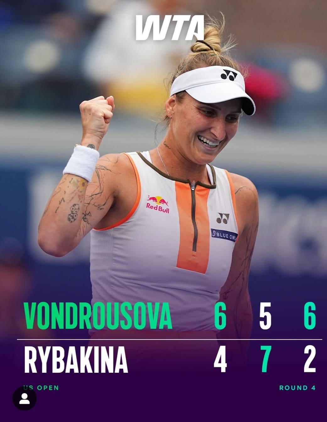 Vondrousova Lolos ke Perempat Final US Open Usai Kalahkan Rybakina dalam Laga Sengit, Lawan Berikutnya Aryna Sabalenka
