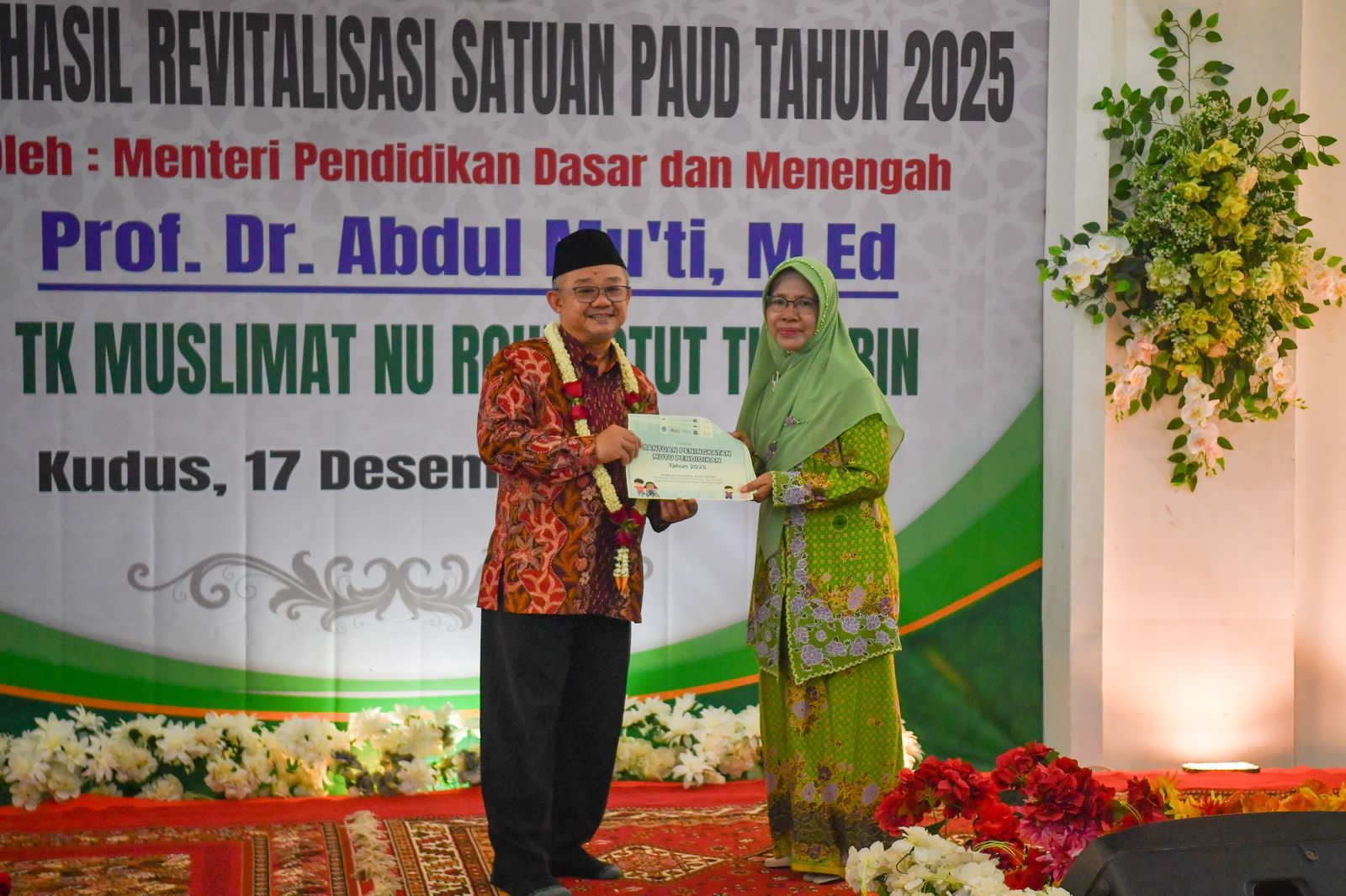 Mendikdasmen Resmikan TK Muslimat NU Roudlotut Tholibin Hasil Revitalisasi